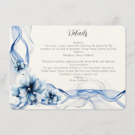 Tarjeta De Recepción Elegante boda de flores azules polvorientos Navy 