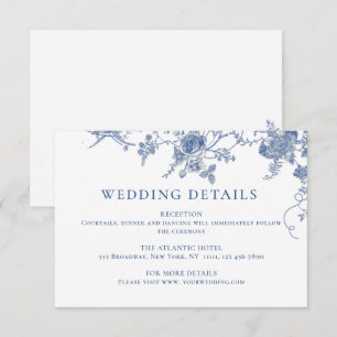 Tarjeta De Recepción Elegante Boda de flores azules victoriano