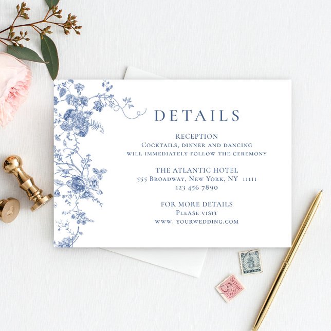 Tarjeta De Recepción Elegante Boda de flores azules victoriano (Subido por el creador)