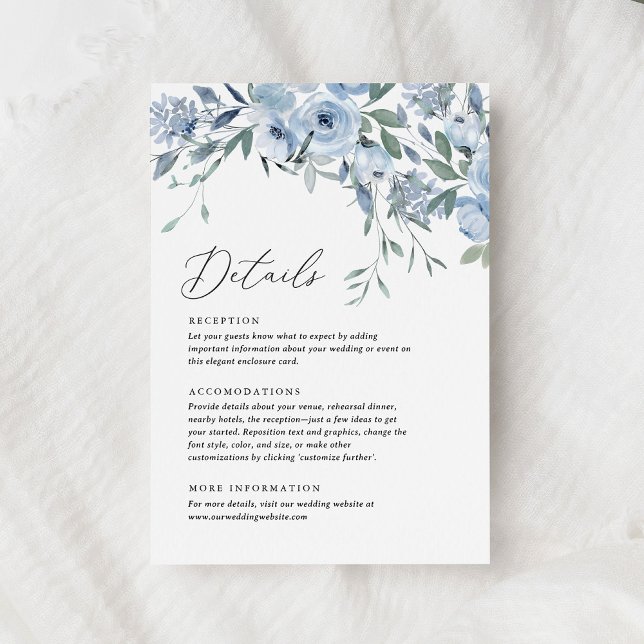 Tarjeta De Recepción Elegante Boda de flores azules y turbias (Subido por el creador)