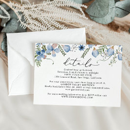 Tarjeta De Recepción Elegante Boda de flores azules y turbias