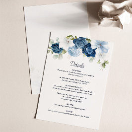 Tarjeta De Recepción Elegante Boda de flores azules y turbias