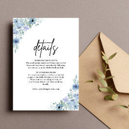 Tarjeta De Recepción Elegante Boda de flores azules y turbias