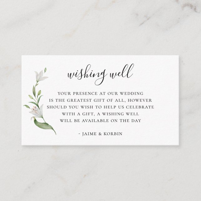 Tarjeta De Recepción Elegante Boda de flores de lirio botánico deseando (Anverso)
