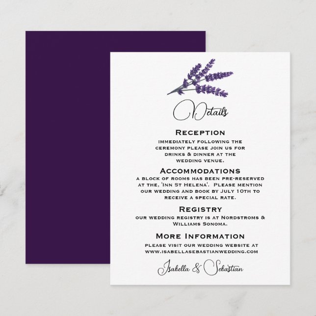 Tarjeta De Recepción Elegante Boda de Flores Lilac (Anverso / Reverso)