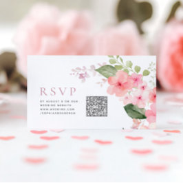 Tarjeta De Recepción Elegante Boda de flores rosadas de Sakura Código Q