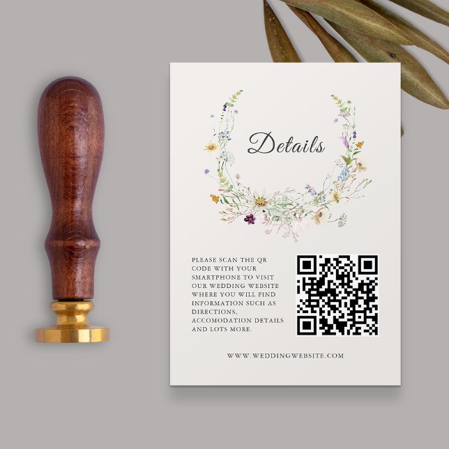 Tarjeta De Recepción Elegante Boda de flores silvestres Beige QRcode De (Subido por el creador)