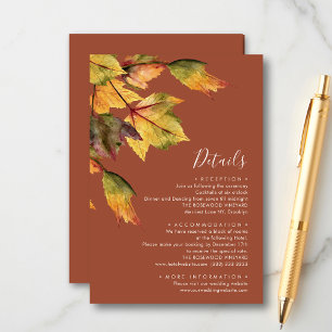 Tarjeta De Recepción Elegante Boda de Foliage de Otoño Marrón