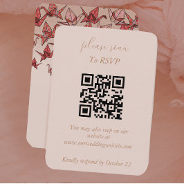 Tarjeta De Recepción Elegante Boda de grúa de papel rosa y turbio
