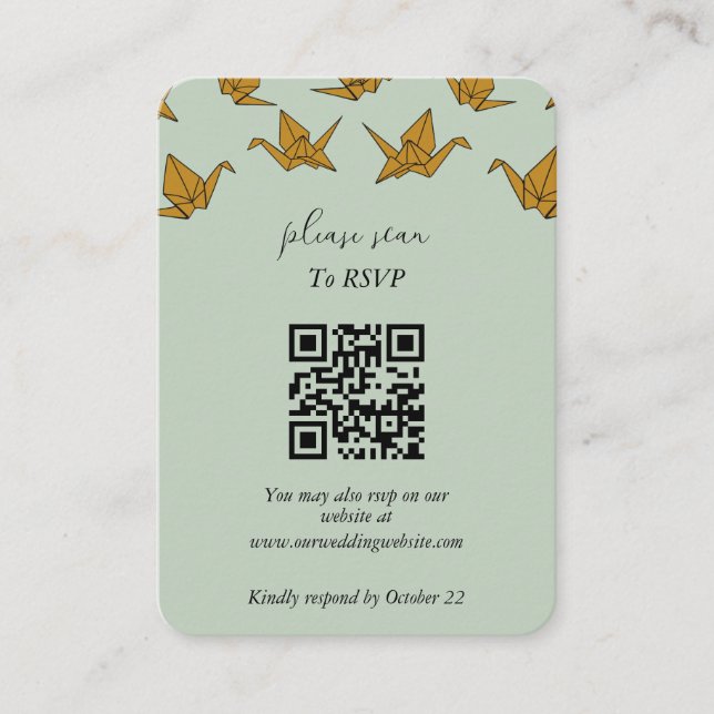 Tarjeta De Recepción Elegante Boda de grúa de papel verde (Anverso)