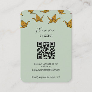 Tarjeta De Recepción Elegante Boda de grúa de papel verde