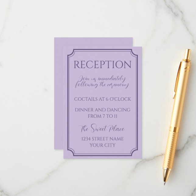 Tarjeta De Recepción Elegante Boda de guiones de Lilac (Anverso/Reverso In Situ)