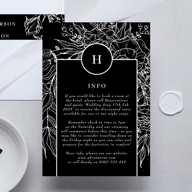 Tarjeta De Recepción Elegante Boda de guirnaldas monograma negro de esm (DETAILS showcasing suite - additional items (bought separately))