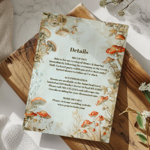 Tarjeta De Recepción Elegante Boda de Helecho y Hongo del Bosque