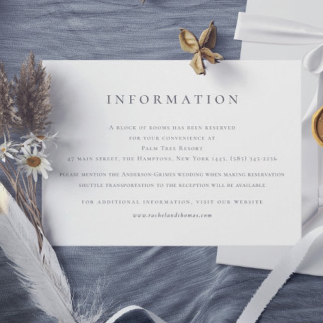 Tarjeta De Recepción Elegante Boda de Información Blanco Negro (Elegant Black White Information Wedding Enclosure Card)