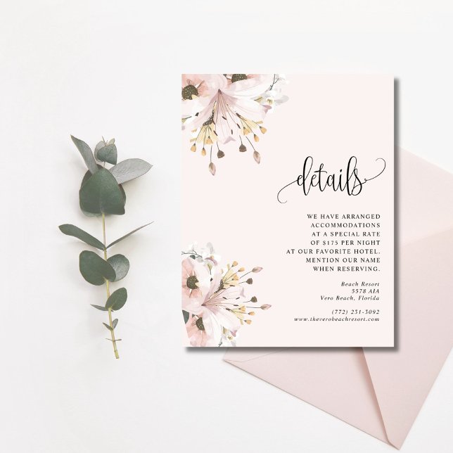 Tarjeta De Recepción Elegante Boda de Jardín Floral Rosa (Elegant Pink Floral Garden Wedding Enclosure Card)