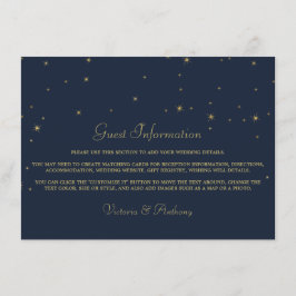 Tarjeta De Recepción Elegante Boda de la Marina y las Estrellas de Oro