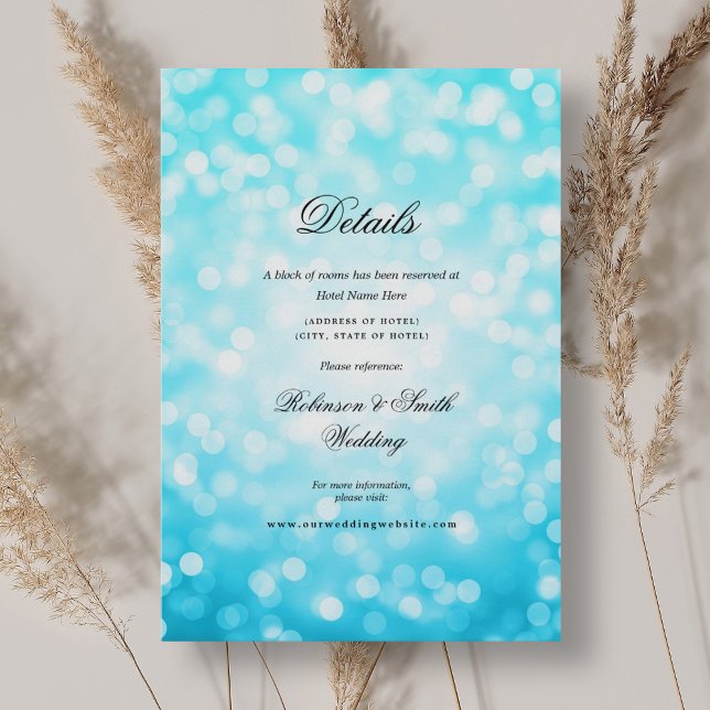 Tarjeta De Recepción Elegante Boda de luces turquesa en Bokeh (Elegant Turquoise Bokeh Lights Wedding Details Enclosure Card)