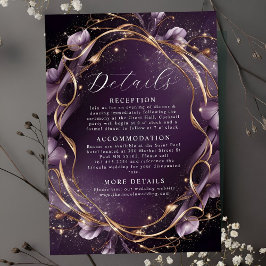 Tarjeta De Recepción Elegante Boda de marco floral dorado púrpura