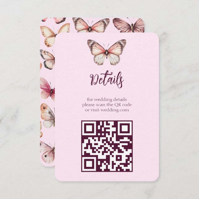 Tarjeta De Recepción Elegante Boda de mariposas código QR PERSONALIZADO (Anverso / Reverso)
