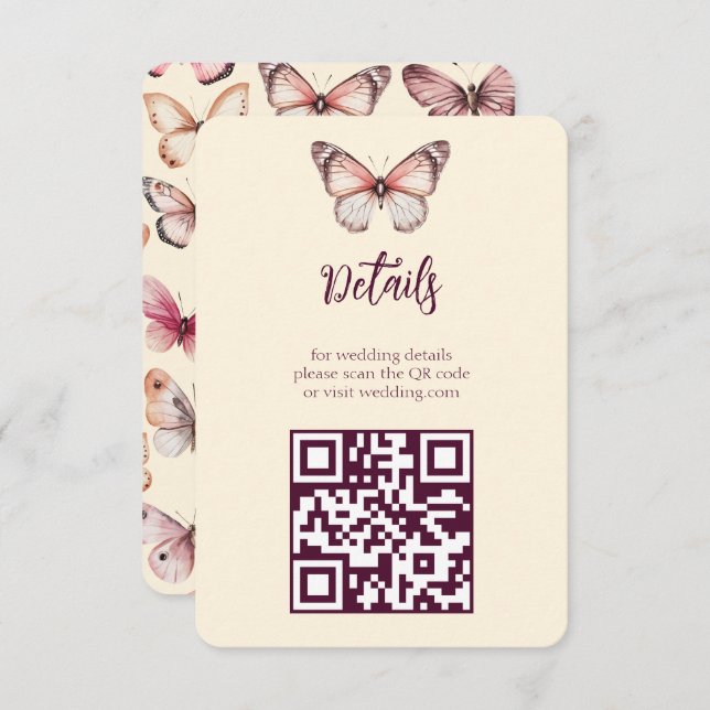 Tarjeta De Recepción Elegante Boda de mariposas código QR PERSONALIZADO (Anverso / Reverso)