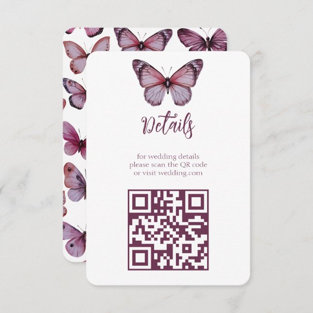 Tarjeta De Recepción Elegante Boda de mariposas código QR PERSONALIZADO (Anverso / Reverso)