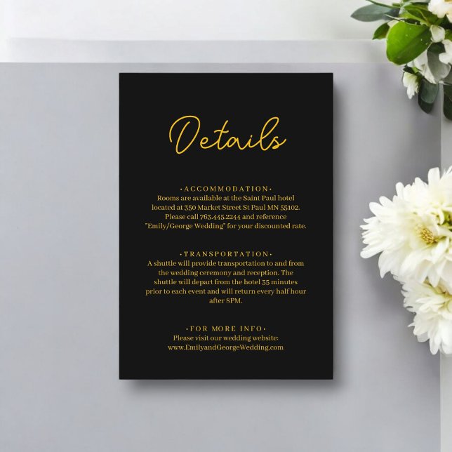 Tarjeta De Recepción Elegante Boda De Moda Moderna, Negro Y Oro (Subido por el creador)