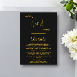 Tarjeta De Recepción Elegante Boda De Moda Moderna, Negro Y Oro