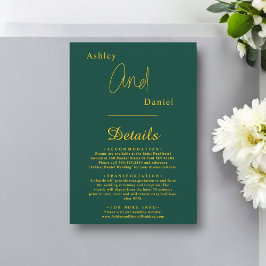 Tarjeta De Recepción Elegante Boda De Moda Moderna Verde Y Dorado