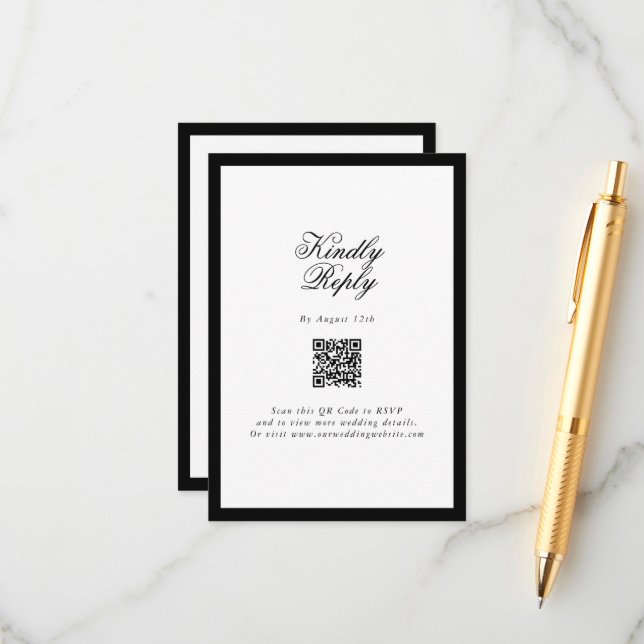 Tarjeta De Recepción Elegante Boda de Monograma Blanco Negro Minimalist (Anverso/Reverso In Situ)