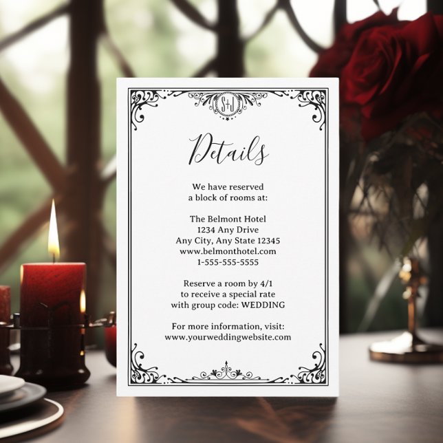 Tarjeta De Recepción Elegante Boda de Monograma Blanco y Negro (Subido por el creador)