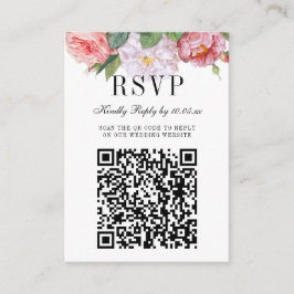 Tarjeta De Recepción Elegante Boda de Monograma Floral Código QR RSVP