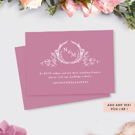 Tarjeta De Recepción Elegante Boda de Monograma Rosa Detalles / Sitio W