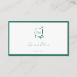 Tarjeta De Recepción Elegante Boda de Monograma Verde Esmeralda RSVP