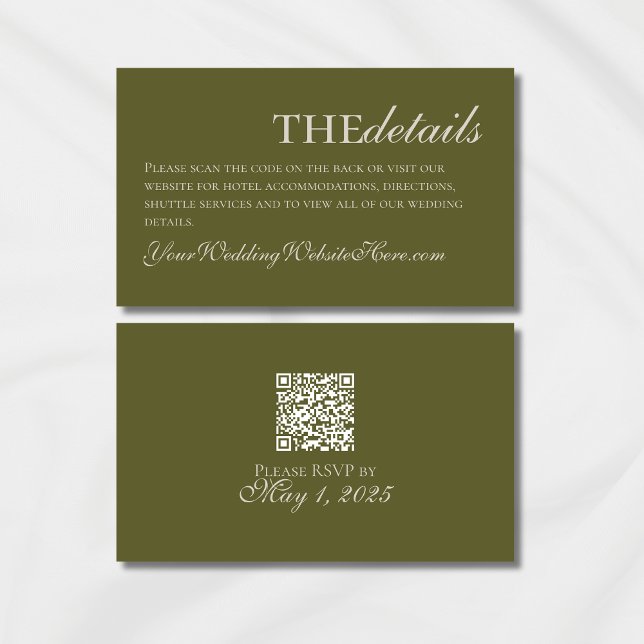 Tarjeta De Recepción Elegante Boda de monograma verde oliva (Modern Elegant Mousse Brown Wedding Suite Theme with options to personalize for your special day.)