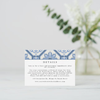 Tarjeta De Recepción Elegante Boda de mosaico griego azul