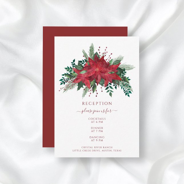 Tarjeta De Recepción Elegante Boda de Navidades de Poinsettia de Flores (Subido por el creador)