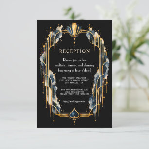 Tarjeta De Recepción Elegante Boda de Noche de Casino Art Déco de Oro N