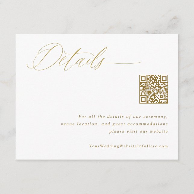 Tarjeta De Recepción Elegante Boda de oro Detalles Código QR (Anverso)