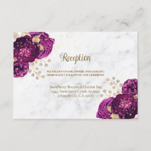 Tarjeta De Recepción Elegante Boda de oro floral de Fuchsia
