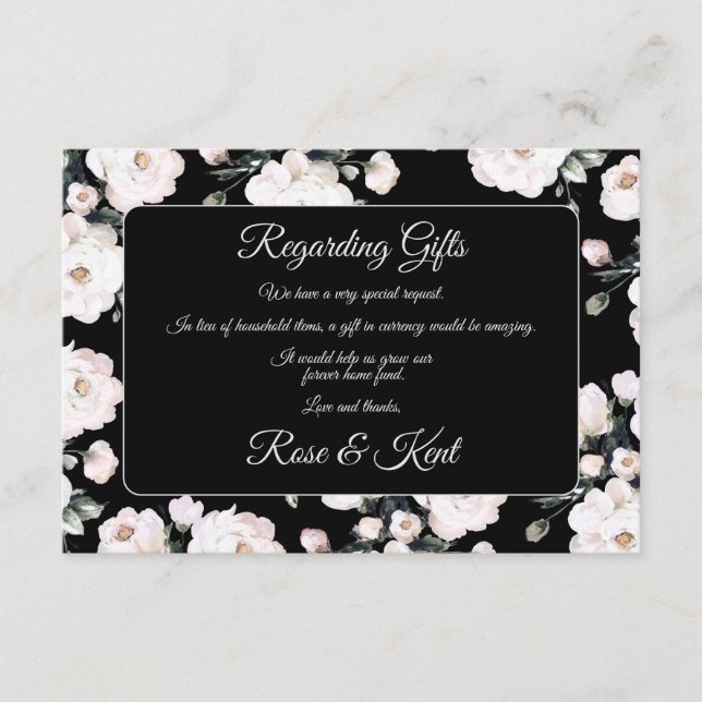 Tarjeta De Recepción Elegante Boda de patrón floral blanco negro (Anverso)