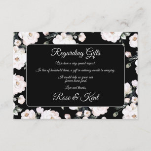 Tarjeta De Recepción Elegante Boda de patrón floral blanco negro