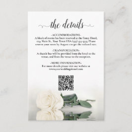 Tarjeta De Recepción Elegante Boda de rosa blanca detalles código QR