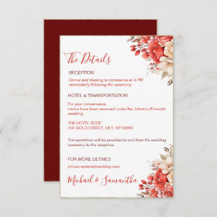 Tarjeta De Recepción Elegante Boda de Rosa rojo e marfil
