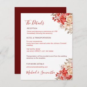 Tarjeta De Recepción Elegante Boda de Rosa rojo e marfil