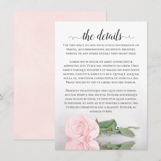 Tarjeta De Recepción Elegante Boda de Rosa romántico rosa Rubor (Anverso / Reverso)
