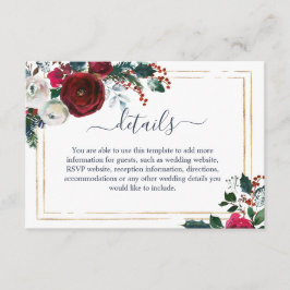 Tarjeta De Recepción Elegante Boda de Rosas de invierno de Borgoña