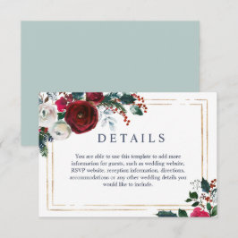 Tarjeta De Recepción Elegante Boda de Rosas de invierno de Borgoña