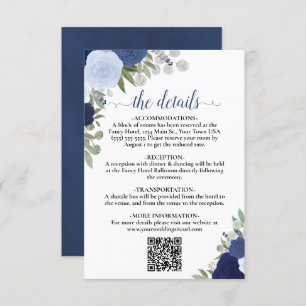 Tarjeta De Recepción Elegante Boda de Rosas del Boho Azul Detalles del 