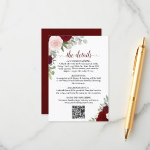 Tarjeta De Recepción Elegante Boda de rosas rojas y rosadas Detalles de